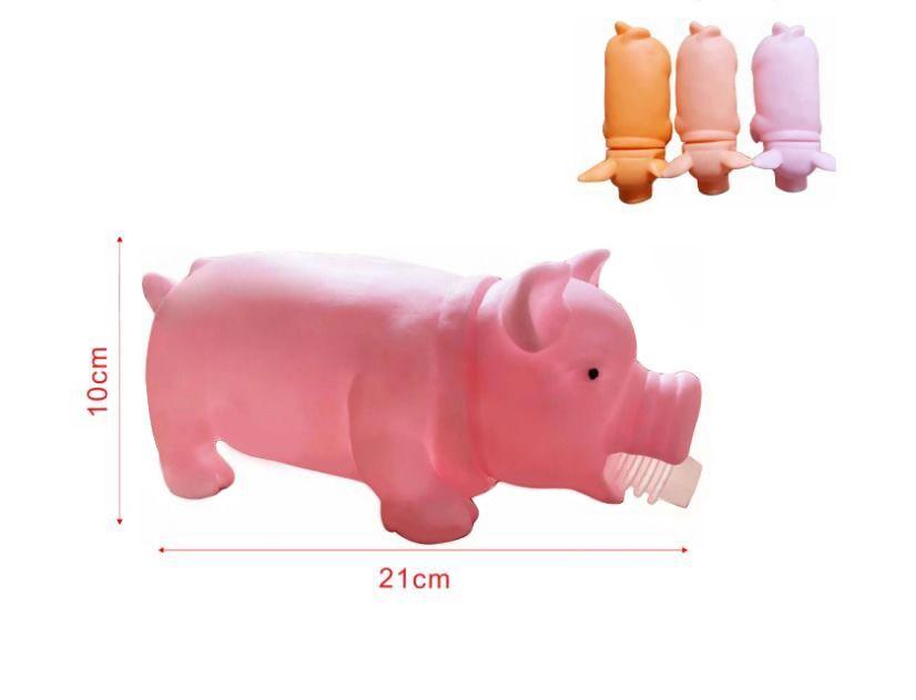 Scratching toy for a dog / teether for a dog - pig 21cm, mix of colors