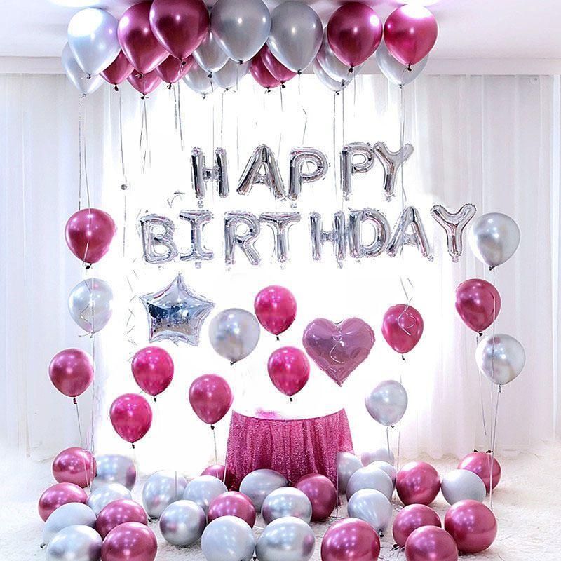  A set of birthday balloons - silver - pink