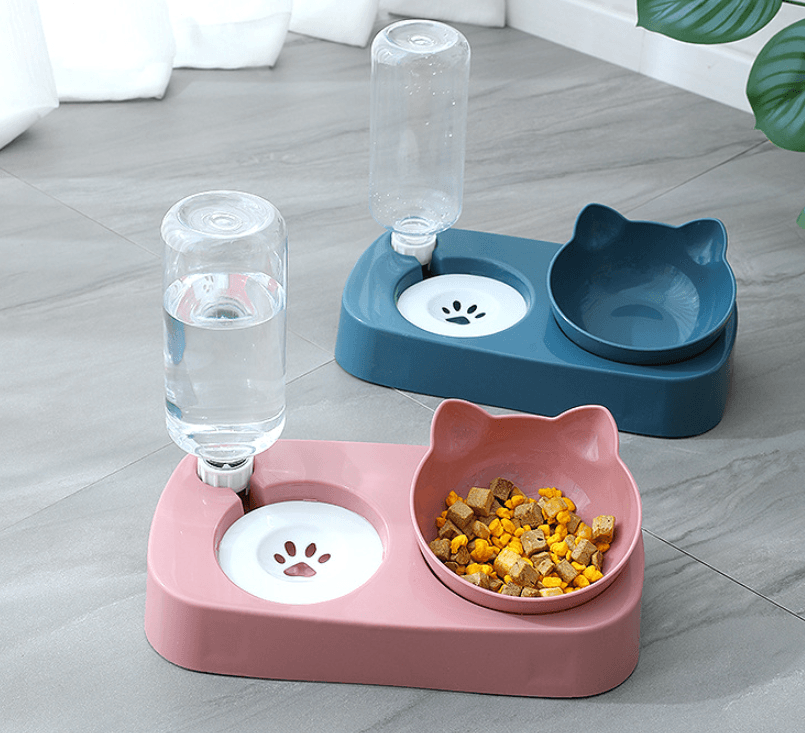 Bowl with automatic water dispenser for dog and cat 2-in-1 - blue