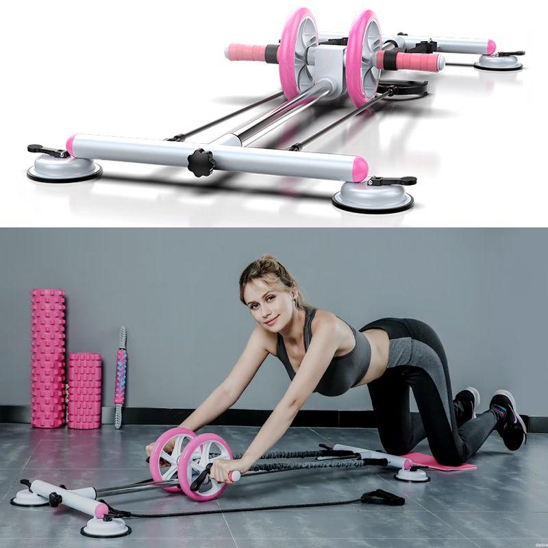 Roller with a base for exercising the abdominal muscles - pink
