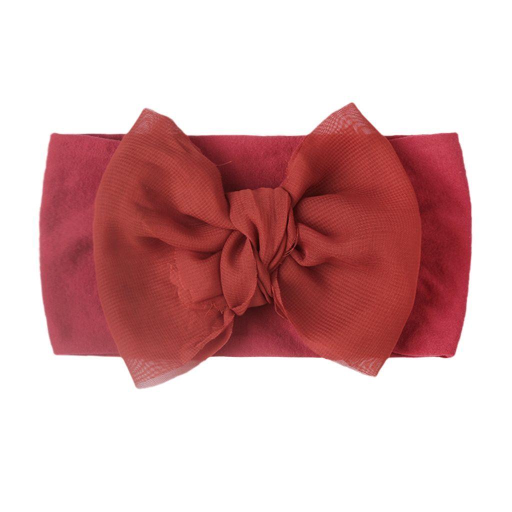 Baby headband with a bow - red wine, wide