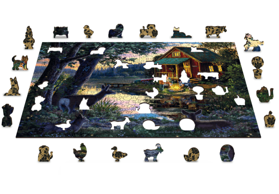 Wooden Puzzle with Figurines - Evening at the Lakehouse