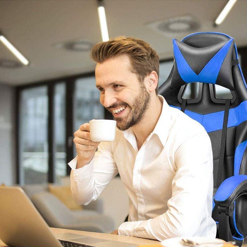 Computer / gaming chair with a footrest - black and blue