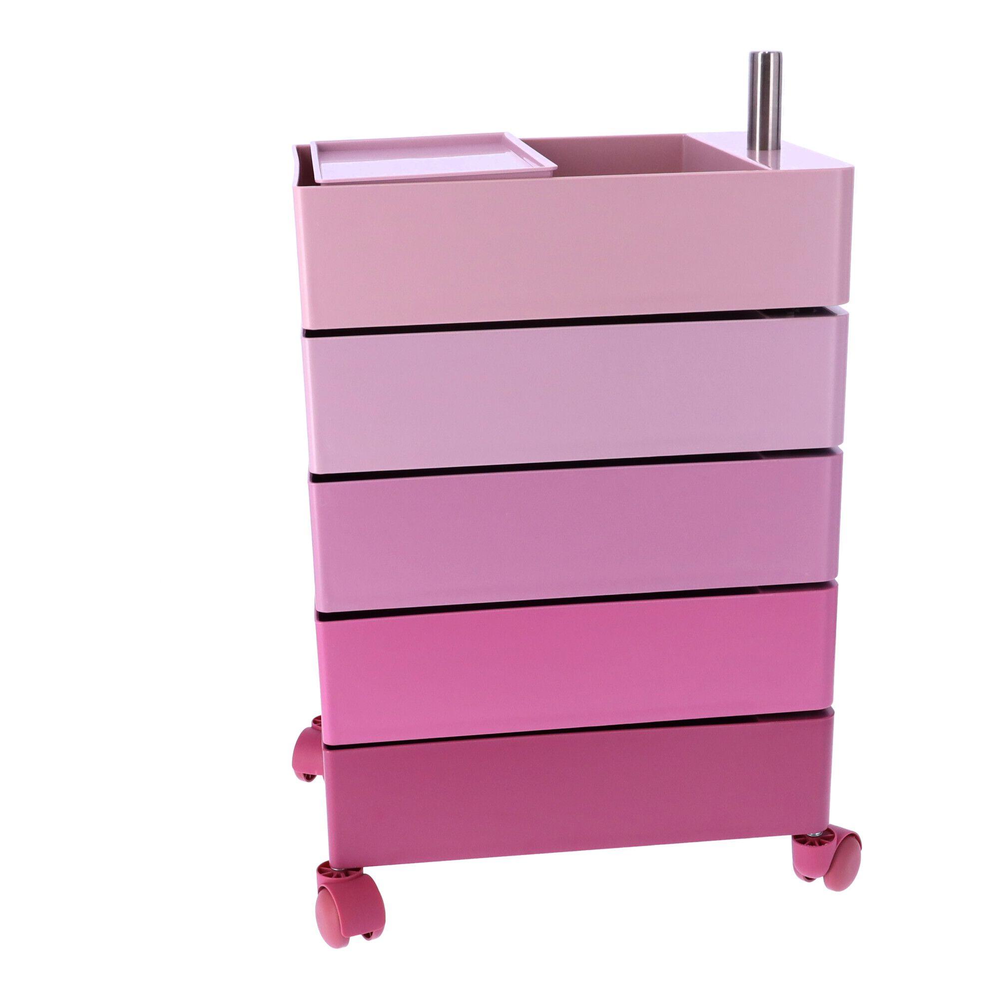 Kontenerek biurowy 360 / Poręczna szafka na kółkach z pięcioma szufladami - różowy