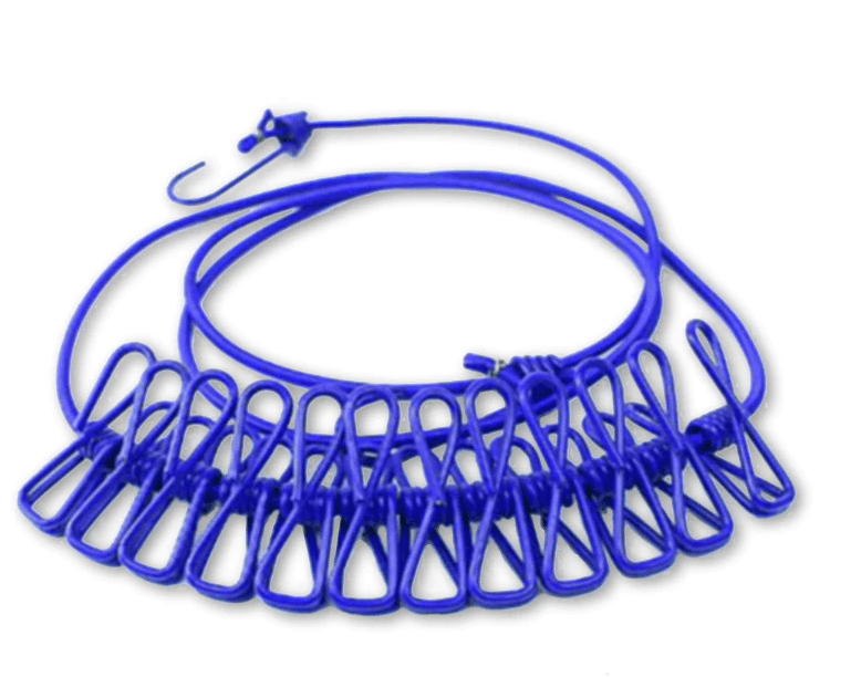 Elastic laundry rope with 12 buckles - blue
