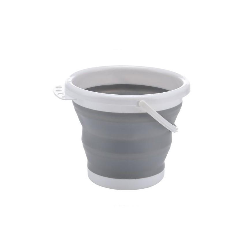 Silicone bucket 3L foldable - grey and white