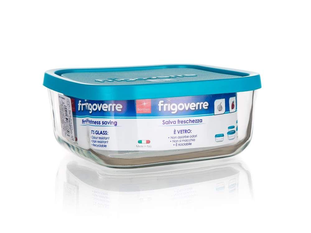 FRIGOVERRE glass container 10x10 cm, blue lid