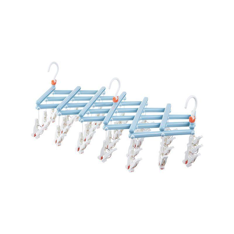 Plastic foldable clothes hanger with clips - 29 clips - light blue