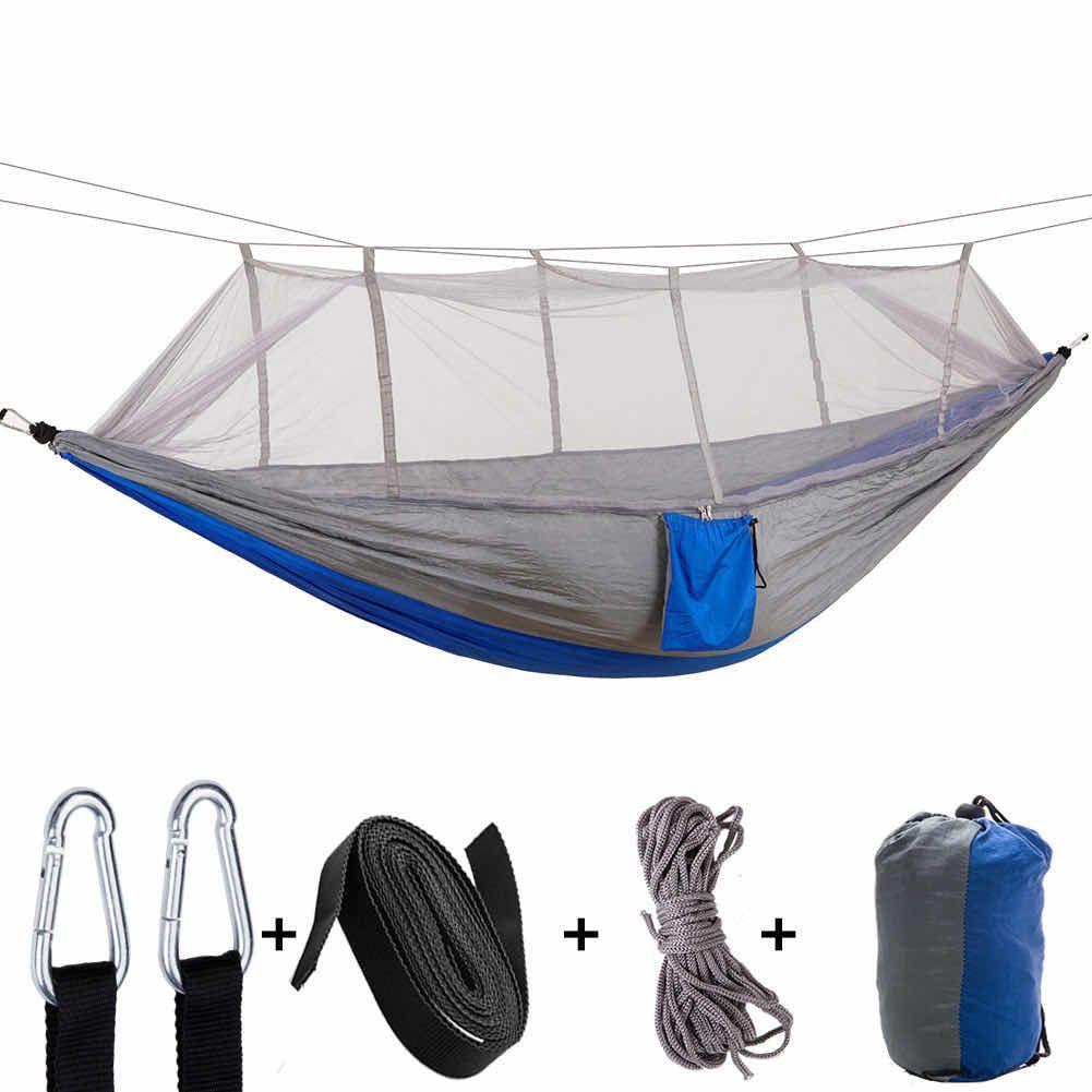 Garden picnic hammock outdoor survival mosquito net - blue and grey