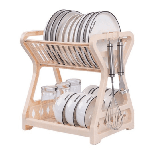 Dish dryer / Dish rack with drainer - two-level - apricot color
