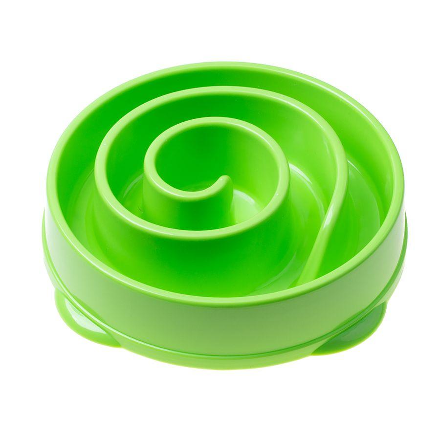 A bowl that slows down cat food - green