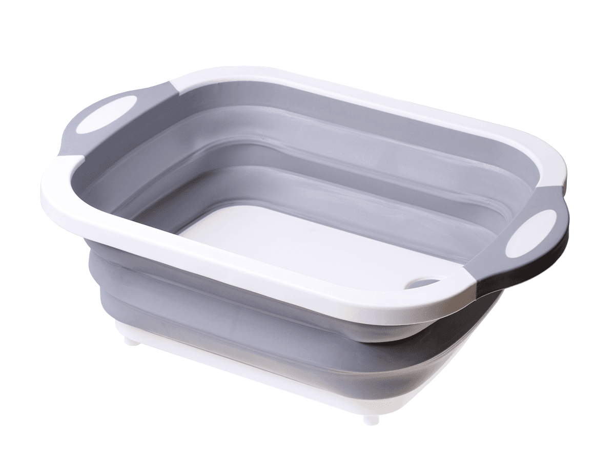 Foldable bowl / sink with drain - white and gray 