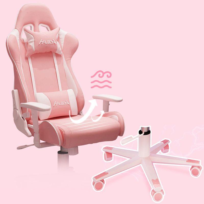 Fotel komputerowy / gamingowy z podnóżkiem - różowo-biały