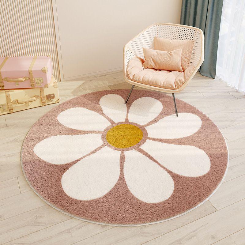 Okrągły dywan, antypoślizgowy 80 x 80 cm - wzór Kwiaty, brudny róż