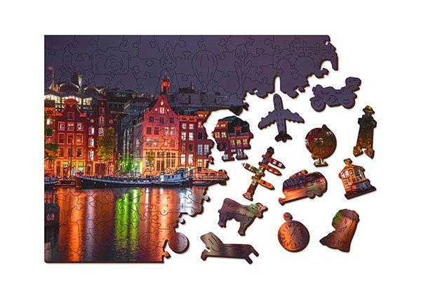 Drewniane Puzzle z figurkami – Amsterdam nocą rozm. L, 300 elementów