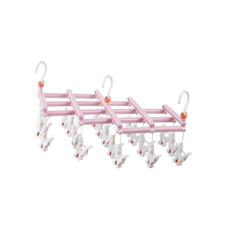 Plastic foldable clothes hanger with clips - 19 clips - pink