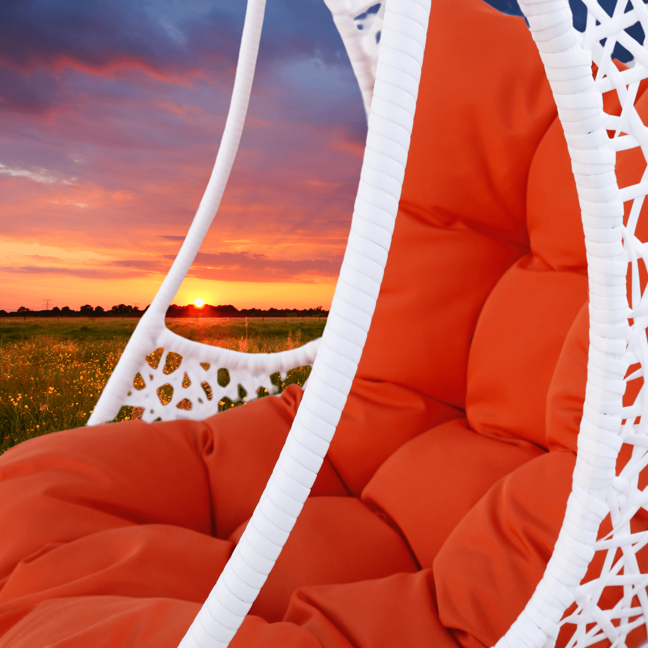 Hanging chair - white cocoon (Orange cushion)
