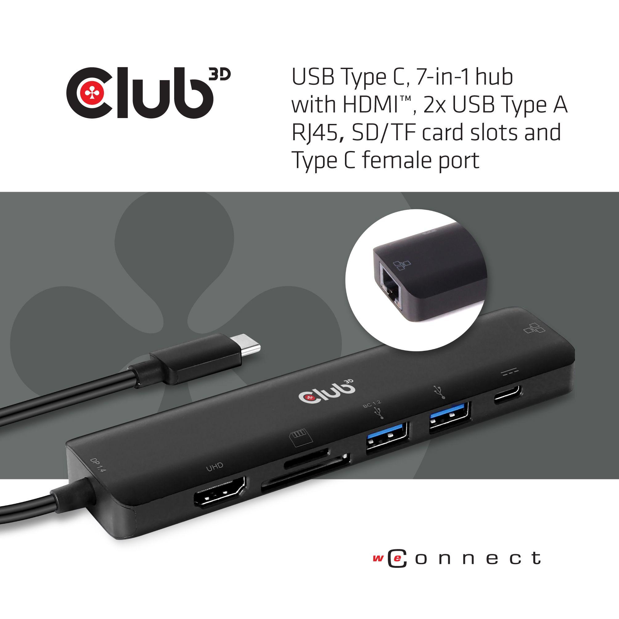 Hub Club3D CSV-1592 (USB Type C 7-in-1 Hub to HDMI™ 4K60Hz /SD-TF Card slot 2x USB Type A / USB Type C PD / RJ45)