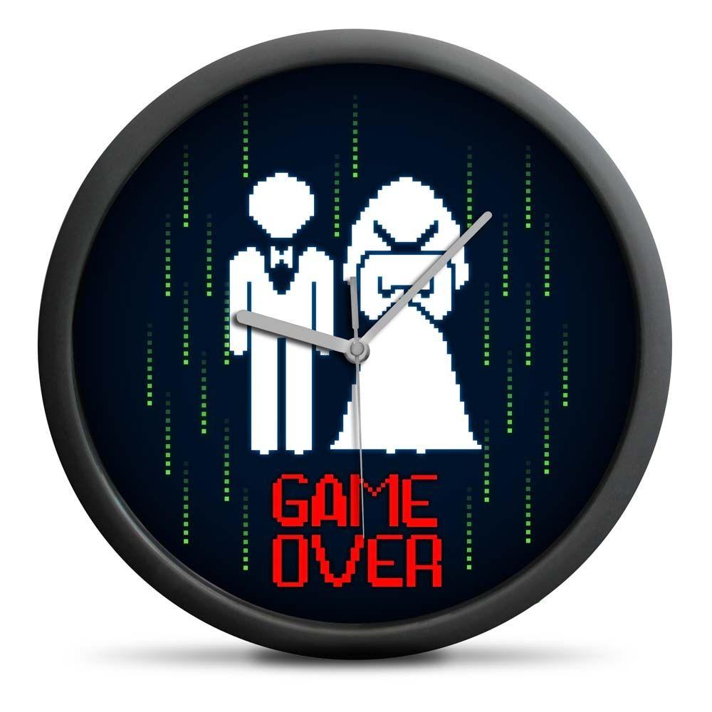 Clock with bride and groom and suggestive inscription Game Over.