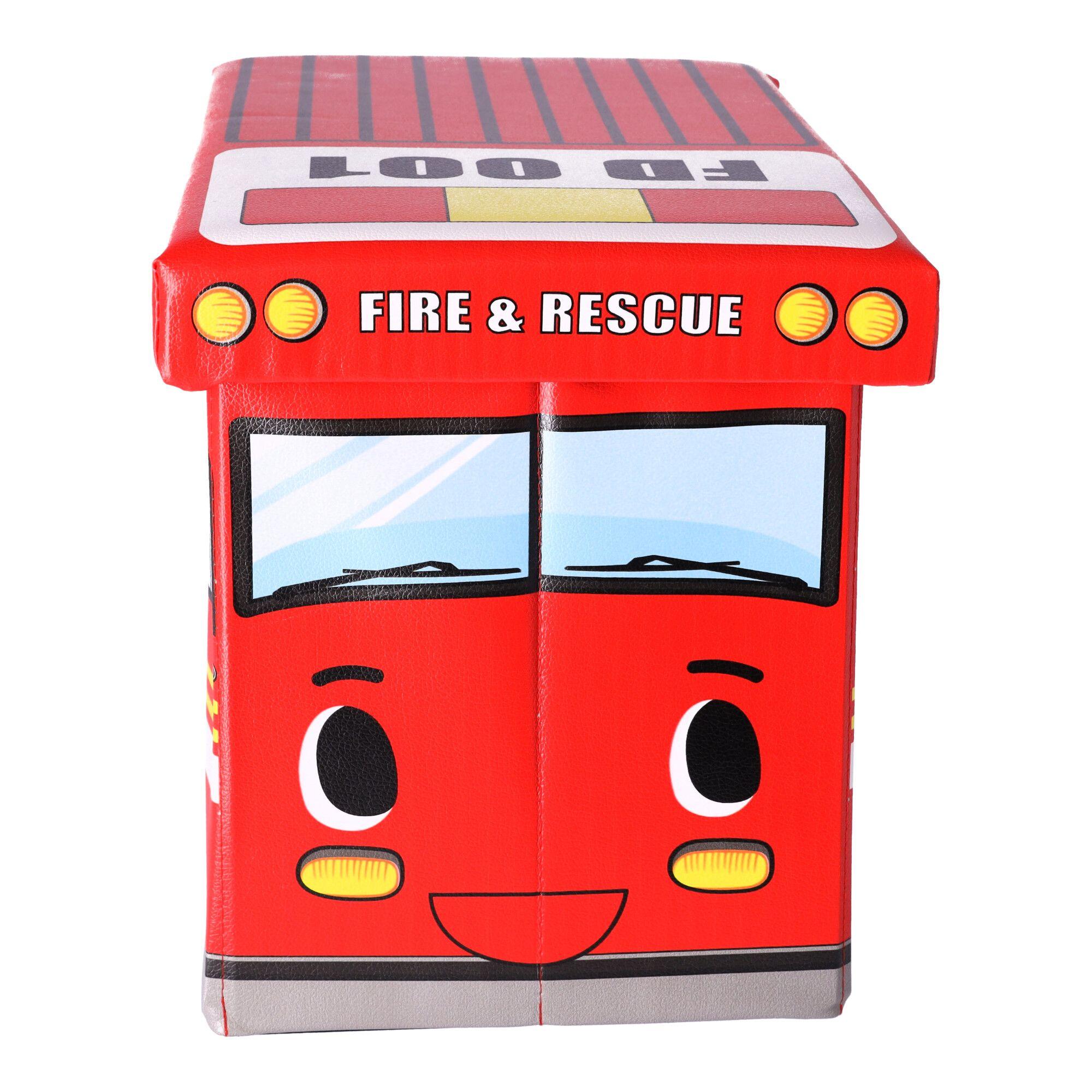 Container for toys with a pouffe - fire truck