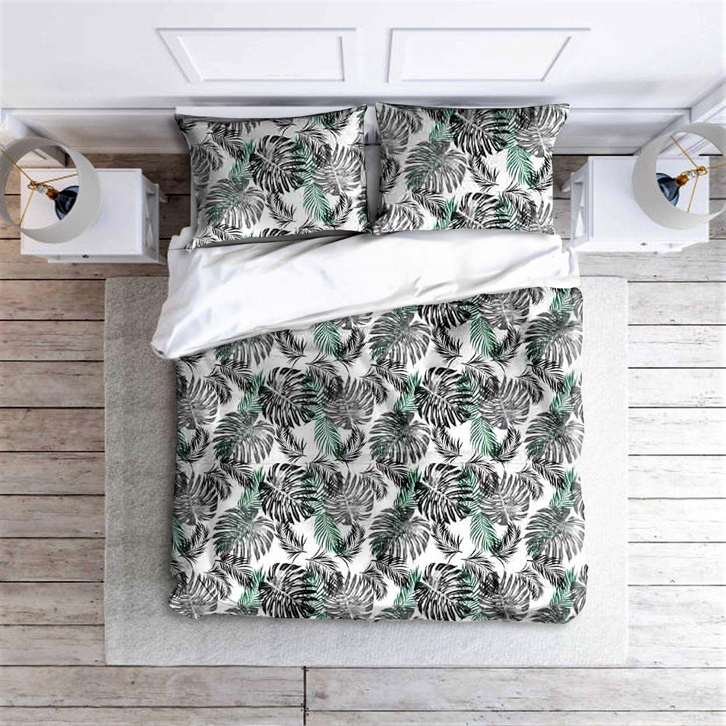 Cotton bed linen set 160x200 cm - black-green flowers
