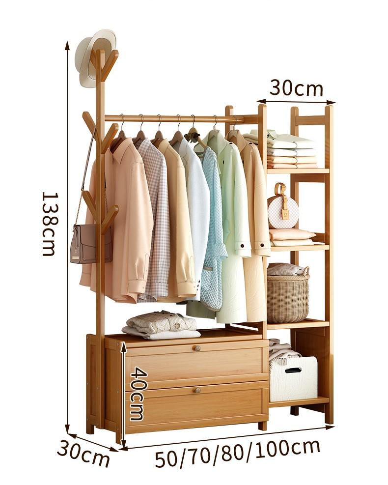 Bamboo clothes rack with 5 shelves - length 80 cm.