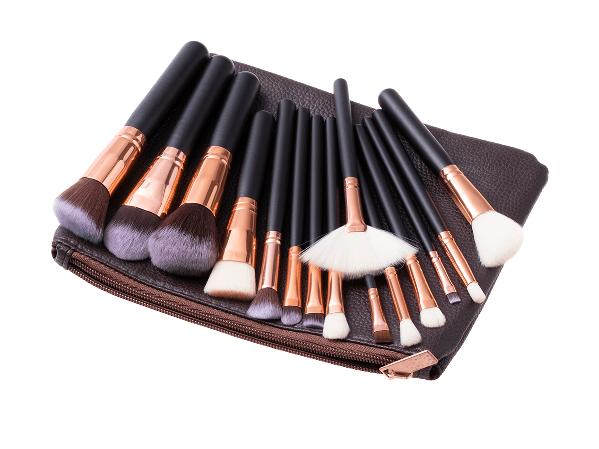 Set of makeup brushes 15 pcs + case - brown