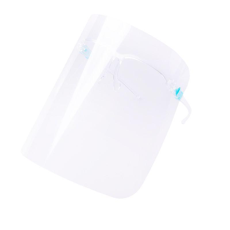 Protective transparent face shield with glasses holder