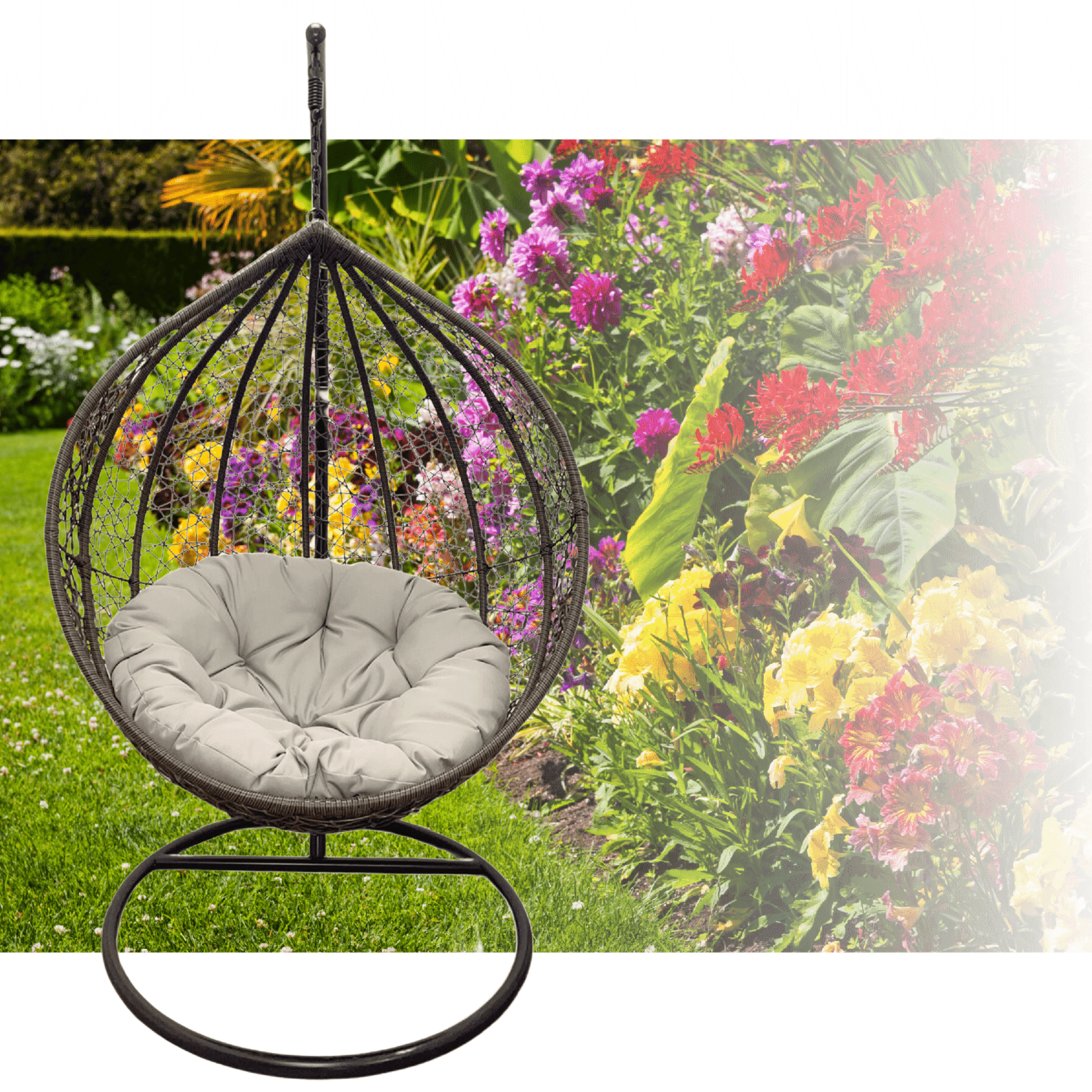 Hanging garden chair for balcon garden brown (grey pillow)