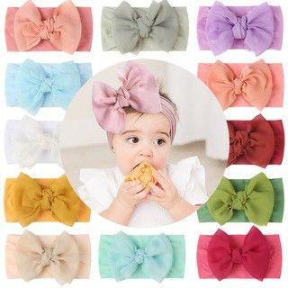 Baby headband with a bow - white, wide