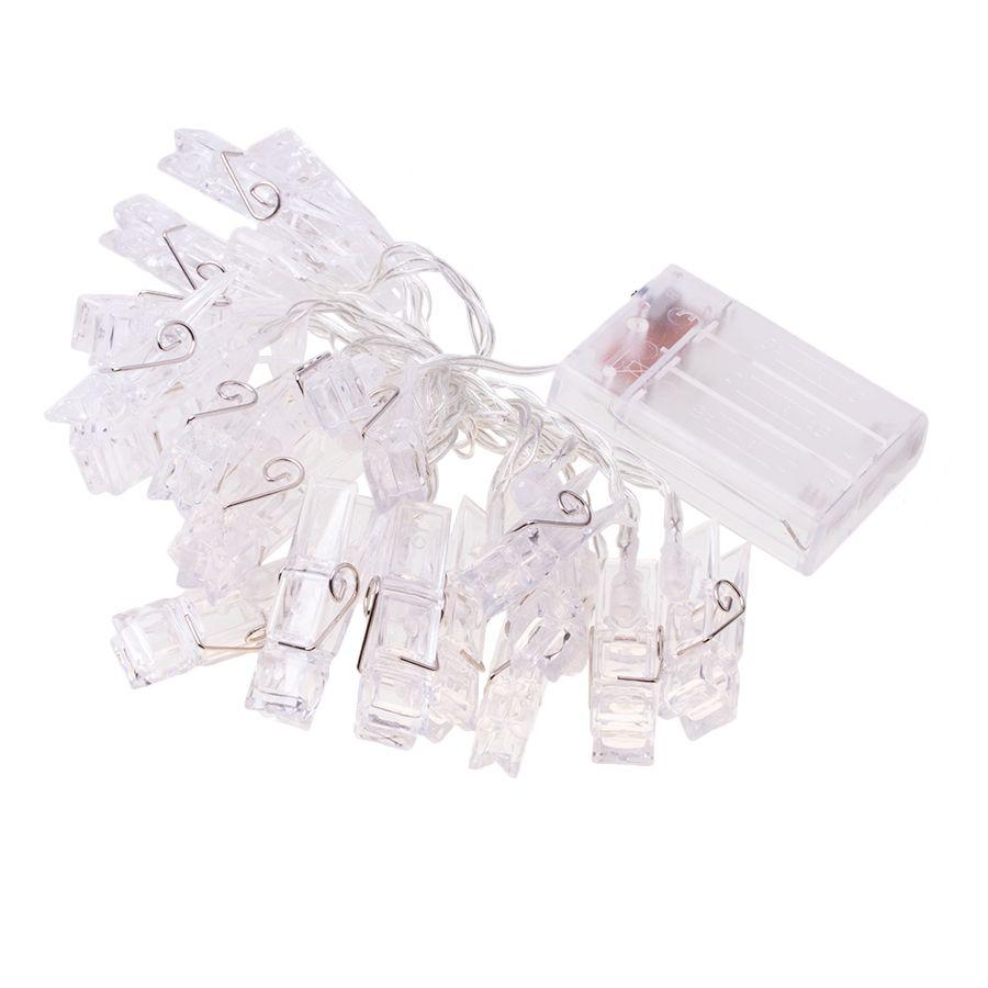 Decorative LED chain in the form of photo clips - warm white light