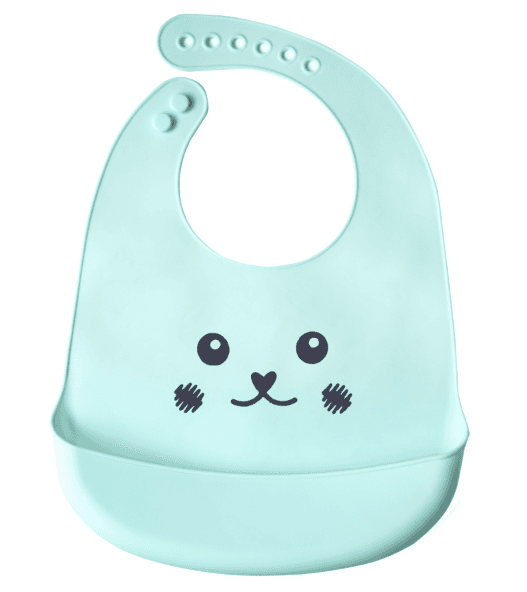 Silicone bib with a pocket for children - mint, smile face
