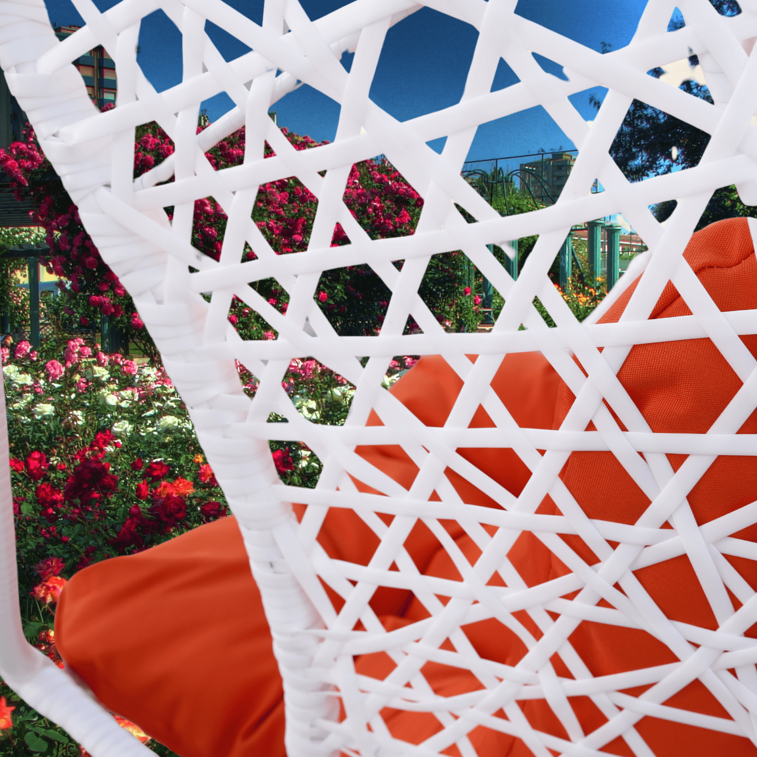 Hanging chair - white cocoon (Orange cushion)