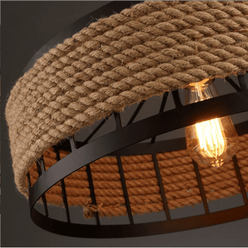 Lampa sufitowa z liny konopnej na łańcuchu - średnica 40 cm