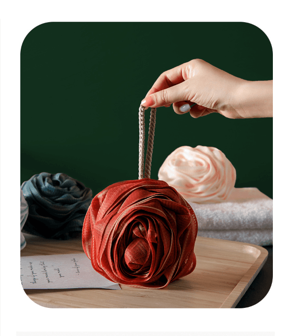 Washcloth, rose-shaped bath sponge - red
