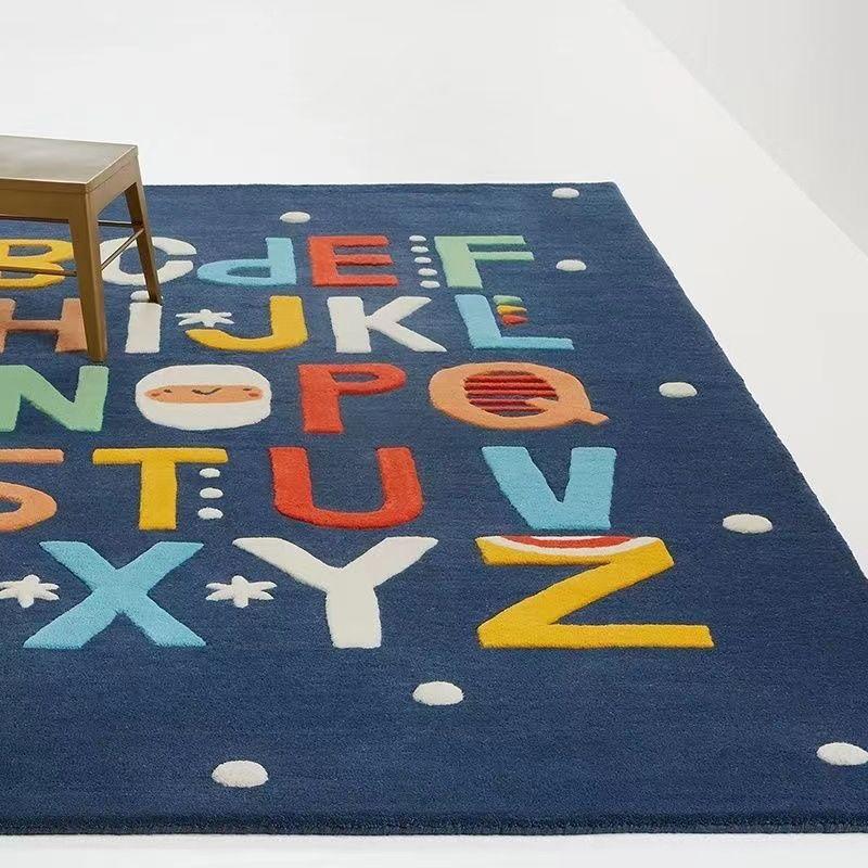 Carpet, baby crawling mat, 140 x 80 cm, Alphabet, dark blue