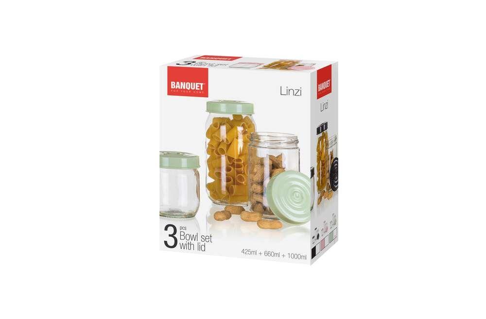LINZI glass jars 3pcs, green