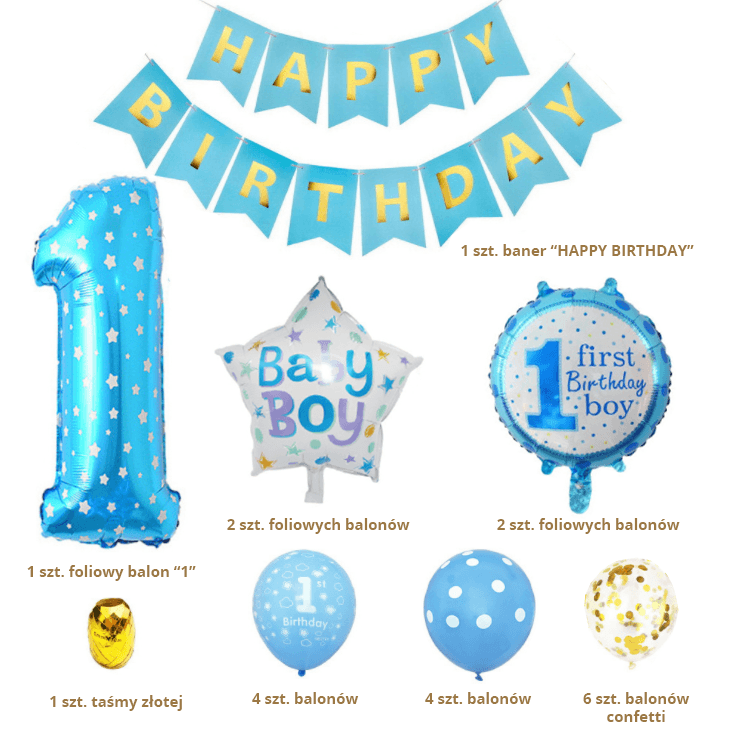 A set of birthday balloons for a boy - blue