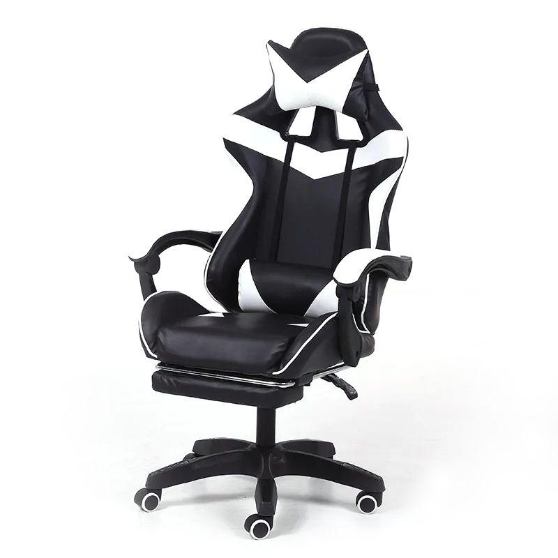 Computer / gaming chair with a footrest - black and white