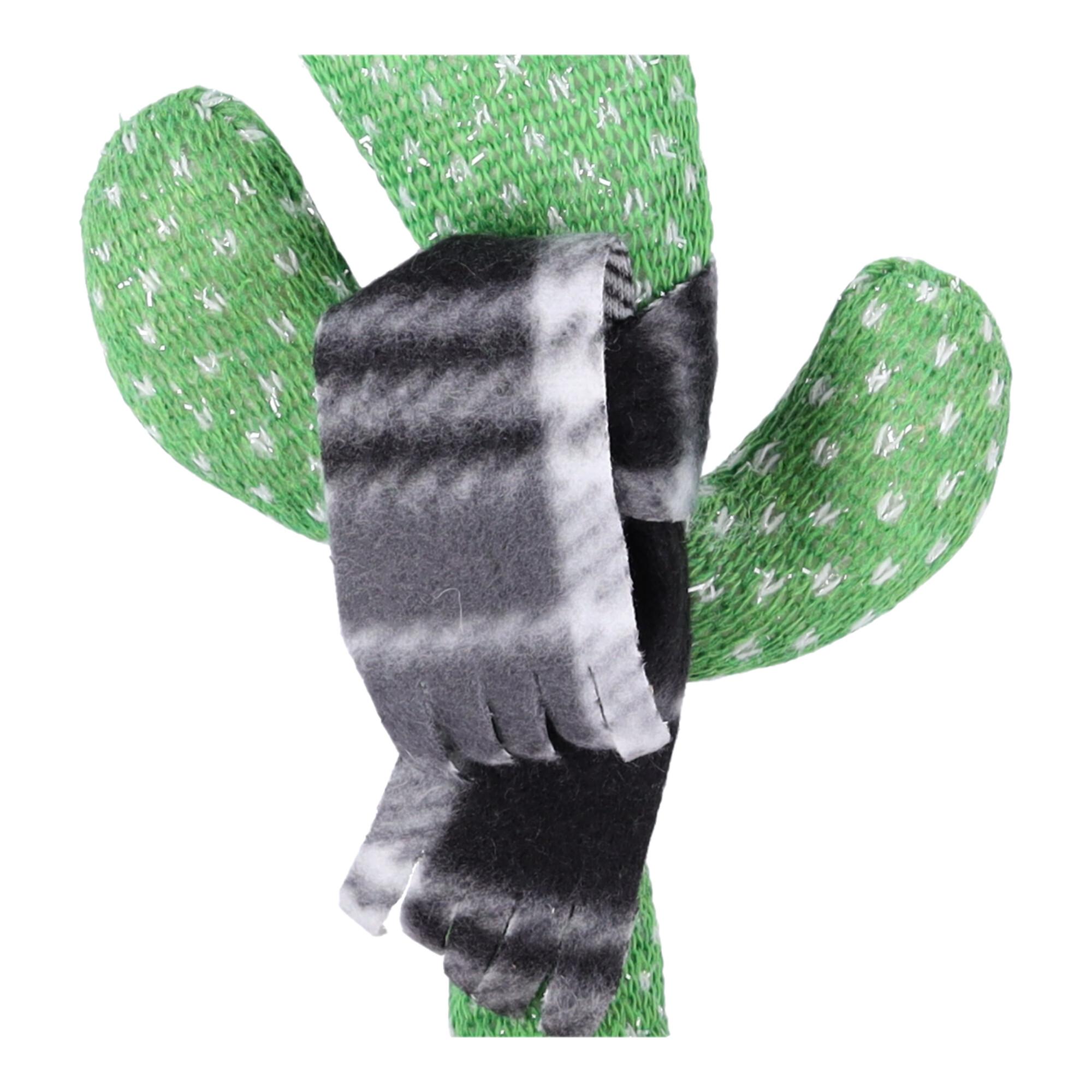 Children's toy - Dancing cactus - with black checkered scarf and purple hat