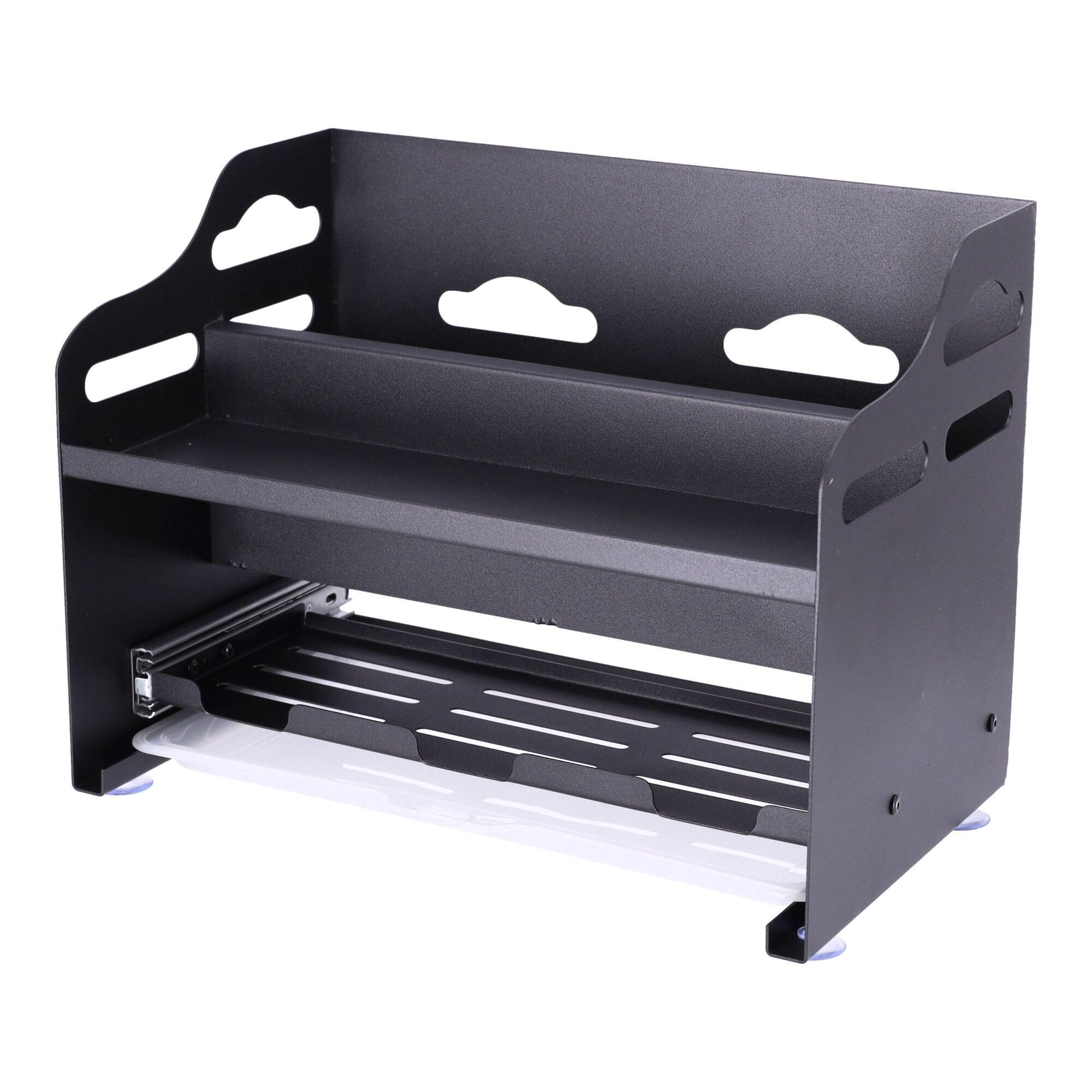Multifunctional rack for kitchen spices (with a container for kitchen accessories) - black, two-tier