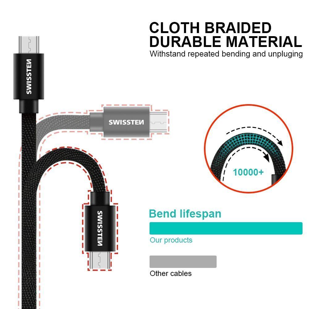 Cable / braided cable USB / Micro USB 1.2 m Swissten - black