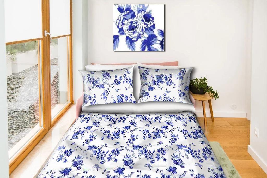 Cotton bed linen set 160x200 cm - navy blue flowers