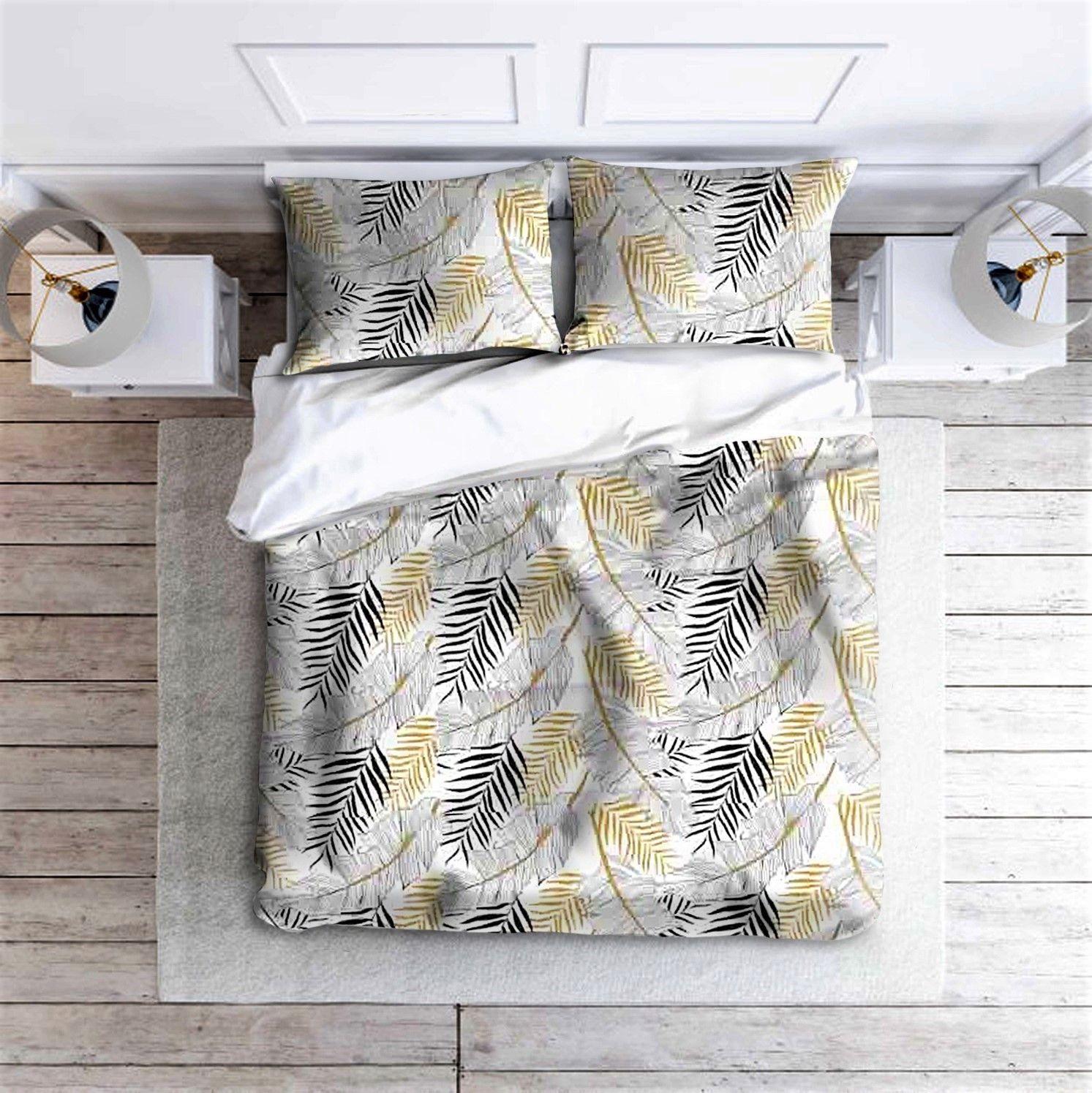 Cotton bed linen set 160x200 cm - black and gold leaves