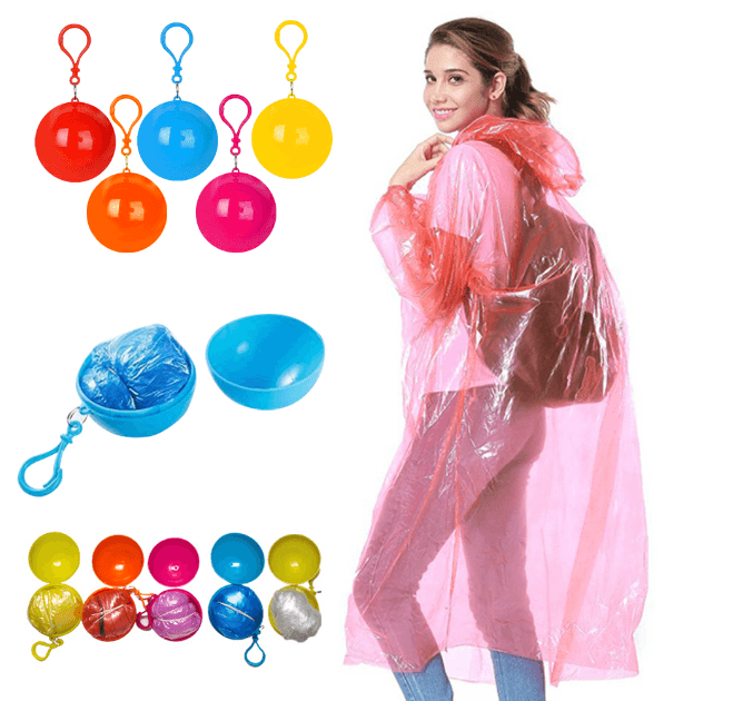 Cloak, rain cape in a ball with carabiner - pink