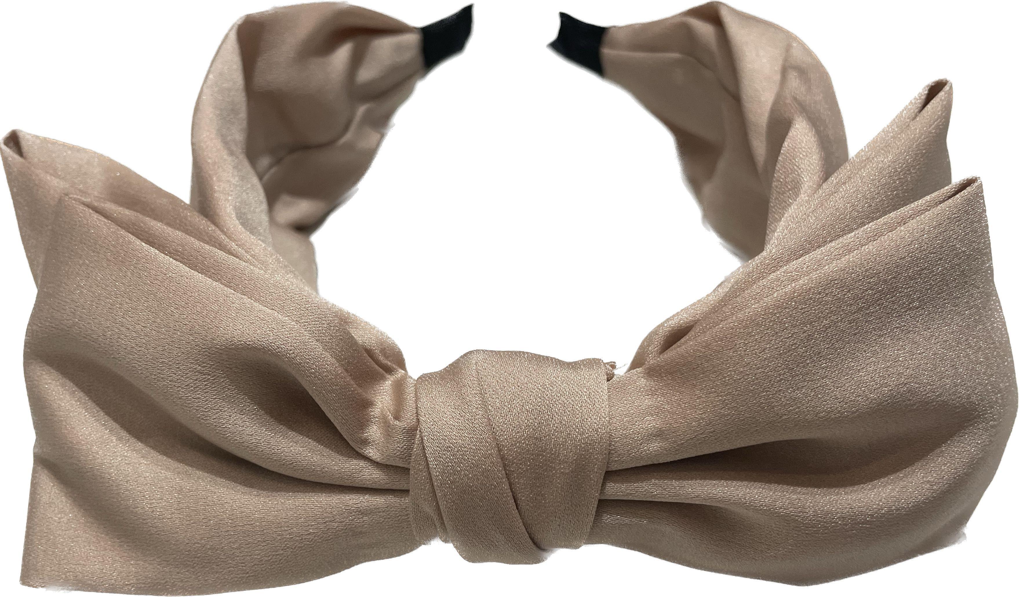 Hair band with a decorative large double BLING bow - beige