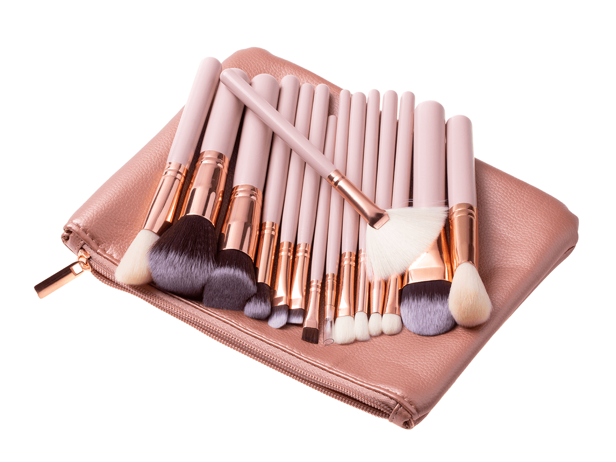 Set of makeup brushes 15pcs + case - beige