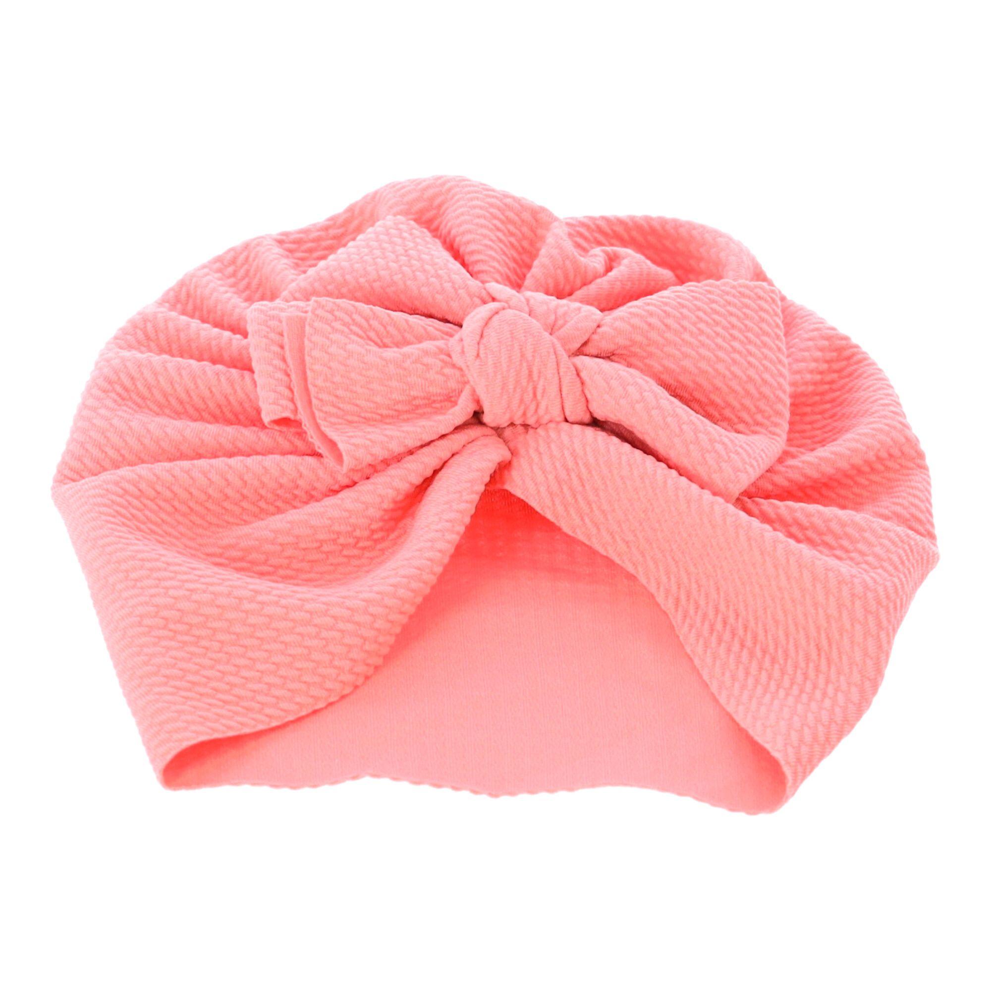 Baby turban with a bow, girl's hat - pink