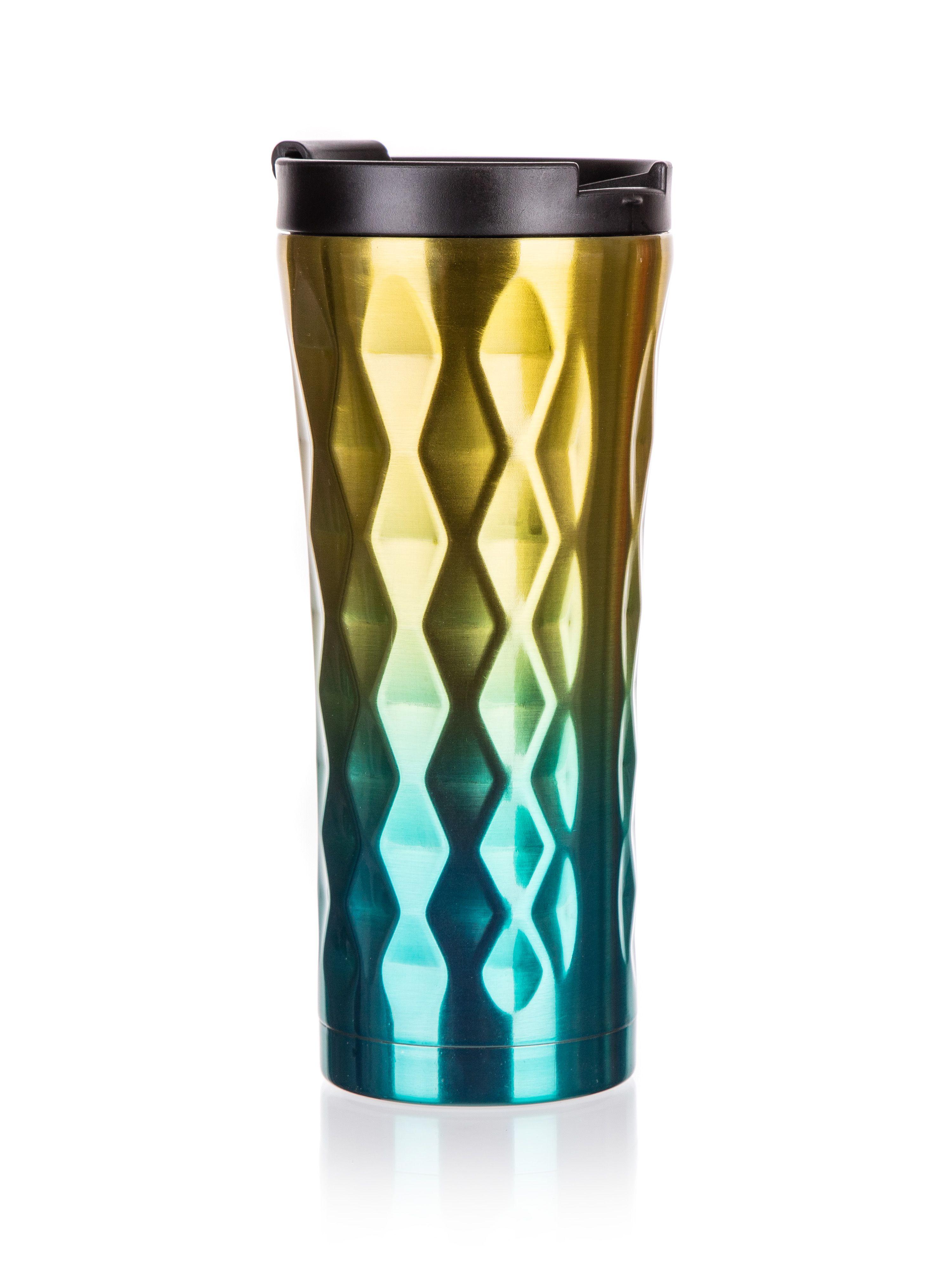 Double wall thermal mug GINSTER 450 ml, gold and blue