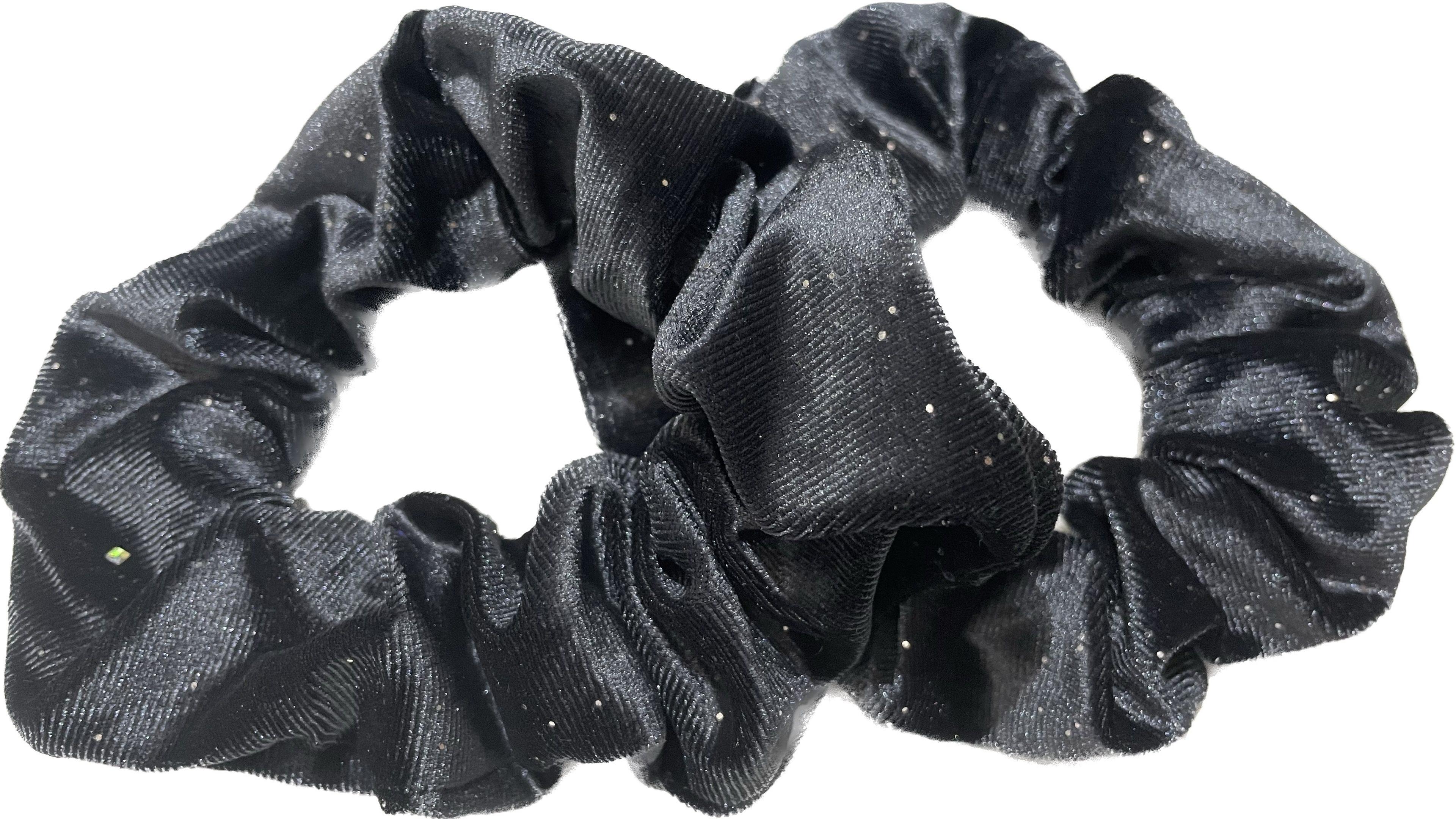 Velor hair scrunchie BLING 2 pcs. - with silver rhinestones, black